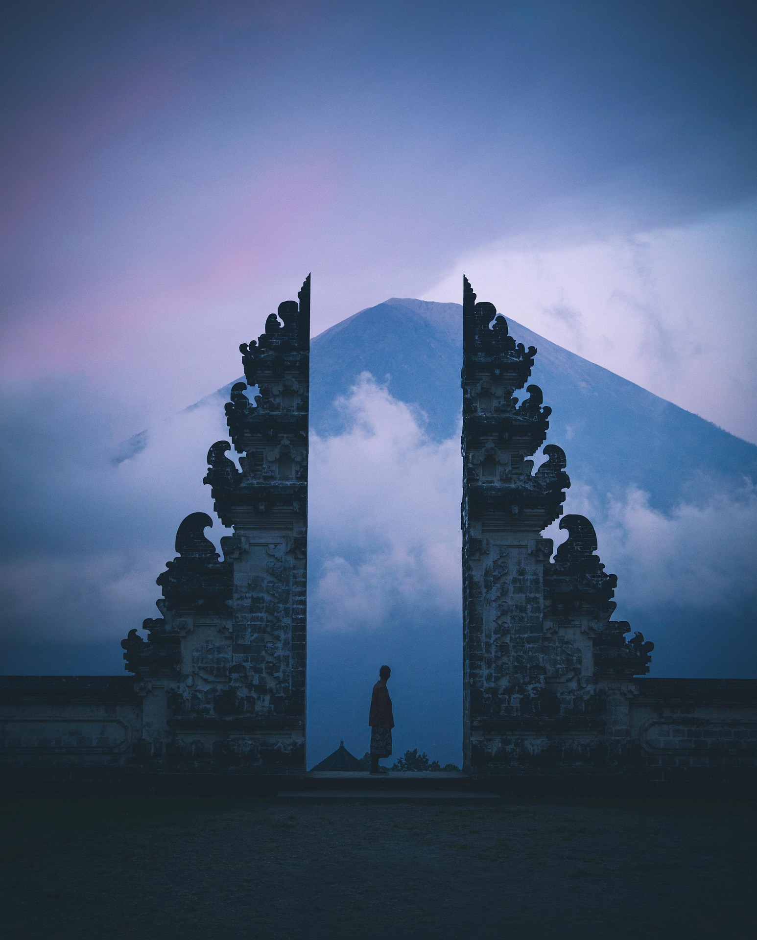 Bali temple gate with mountain view